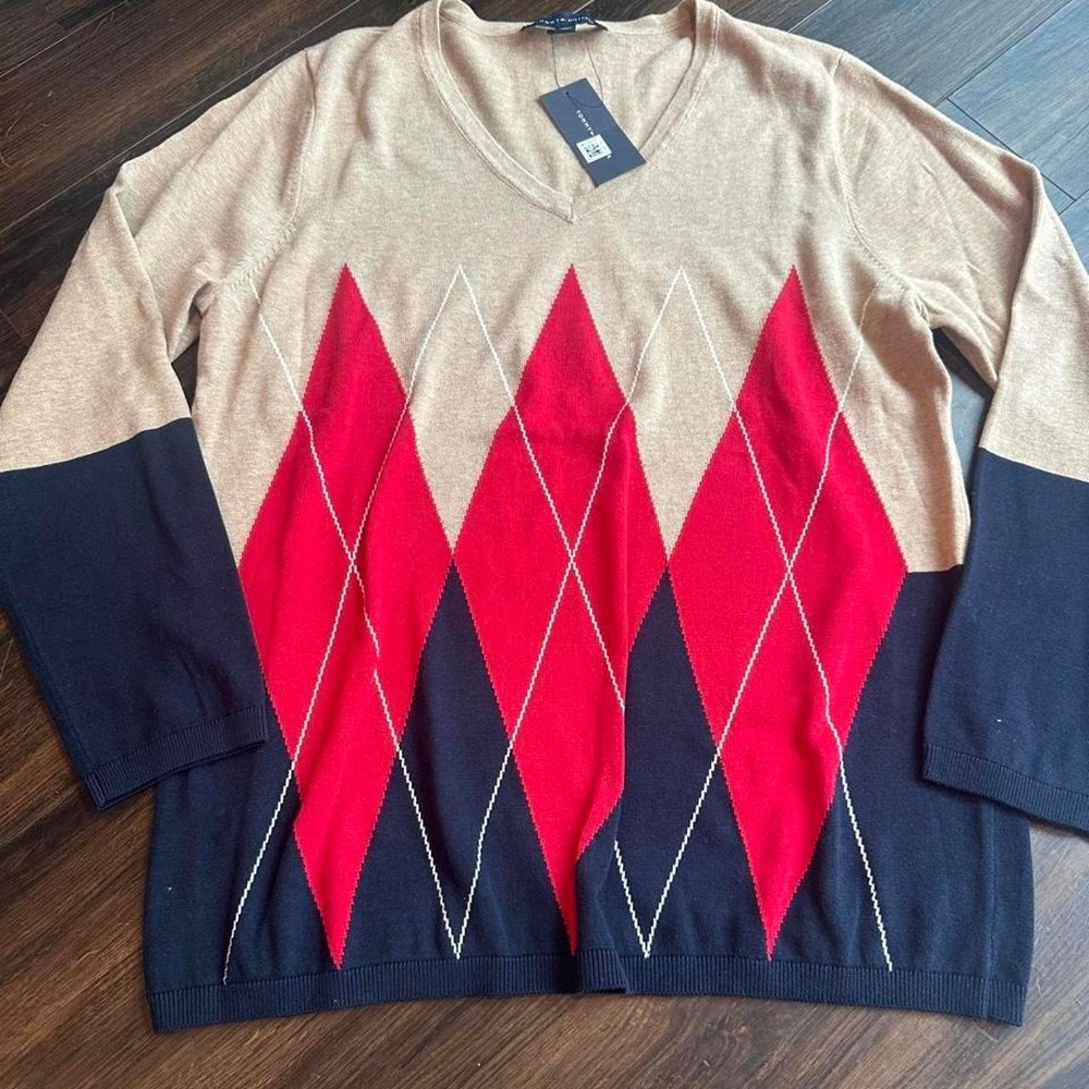 Tommy Hilfiger Women's Argyle Sweater Size XL